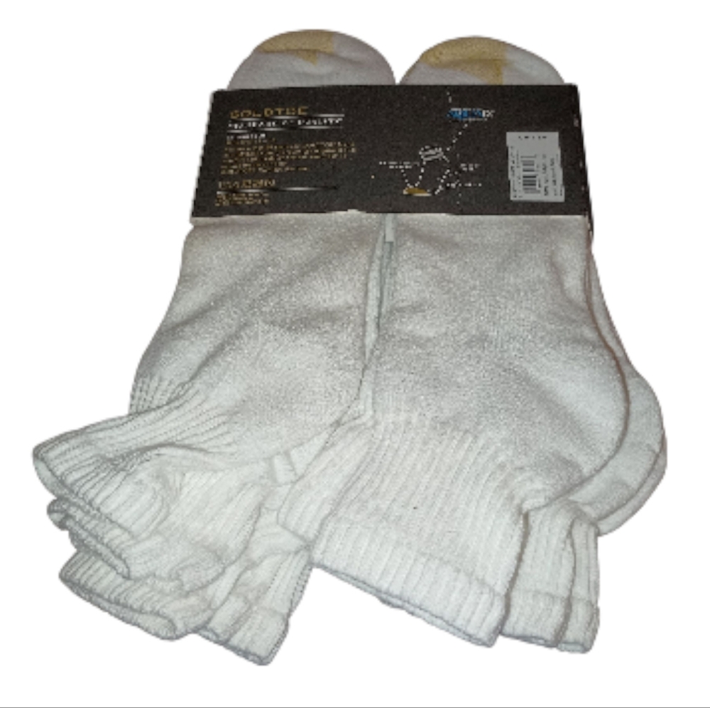 Goldtoe Mens Crew Sport Quarter Extended 6 pair 656PE-010 White Size 12-16 - Picture 6 of 6